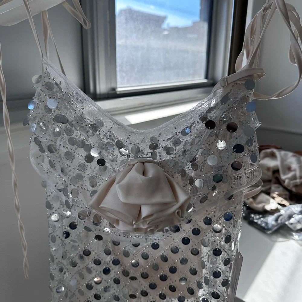 For Love & Lemons Charelle Maxi Dress in Silver - Size Small - Picture 6 of 11